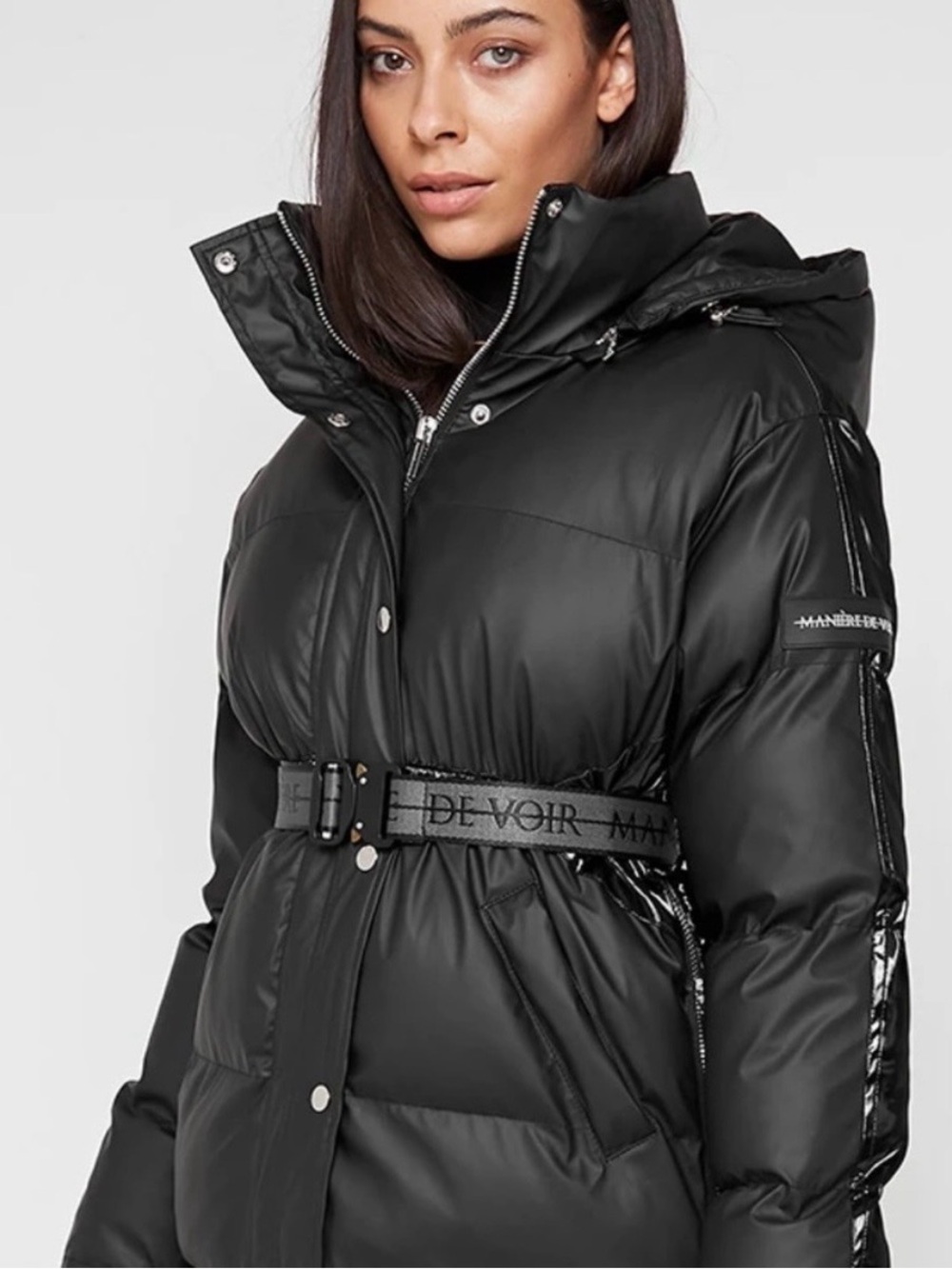 Maniere De Voir Black Quilted Belted Puffer Coat